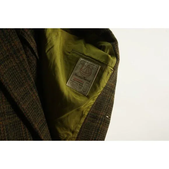 Vintage 1950s Penneys x Harris Tweed 42R Green Orange Shadow Plaid Sport Coat